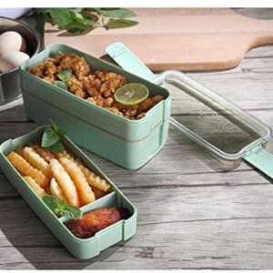 TARLINI | Premium Green Bento Box for Adults - 3-Stackable Containers - Ideal for Work & On-The-Go - Includes Utensil Set - Eco-Friendly Design - Lunch Box Containers for Healthy Meal Prep | 35 oz