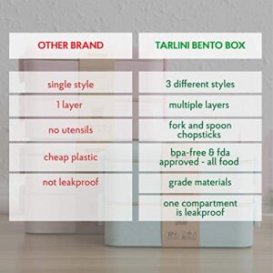 TARLINI | Premium Green Bento Box for Adults - 3-Stackable Containers - Ideal for Work & On-The-Go - Includes Utensil Set - Eco-Friendly Design - Lunch Box Containers for Healthy Meal Prep | 35 oz