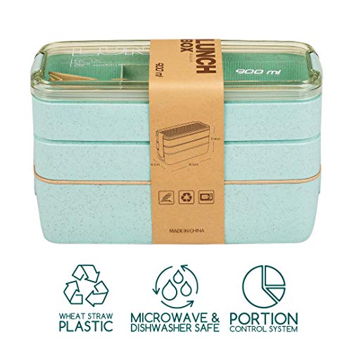 TARLINI | Premium Green Bento Box for Adults - 3-Stackable Containers - Ideal for Work & On-The-Go - Includes Utensil Set - Eco-Friendly Design - Lunch Box Containers for Healthy Meal Prep | 35 oz