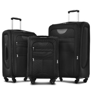 merax softside luggage set softshell lightweight 3 piece spinner suitcase 22" 26" 30" (black)