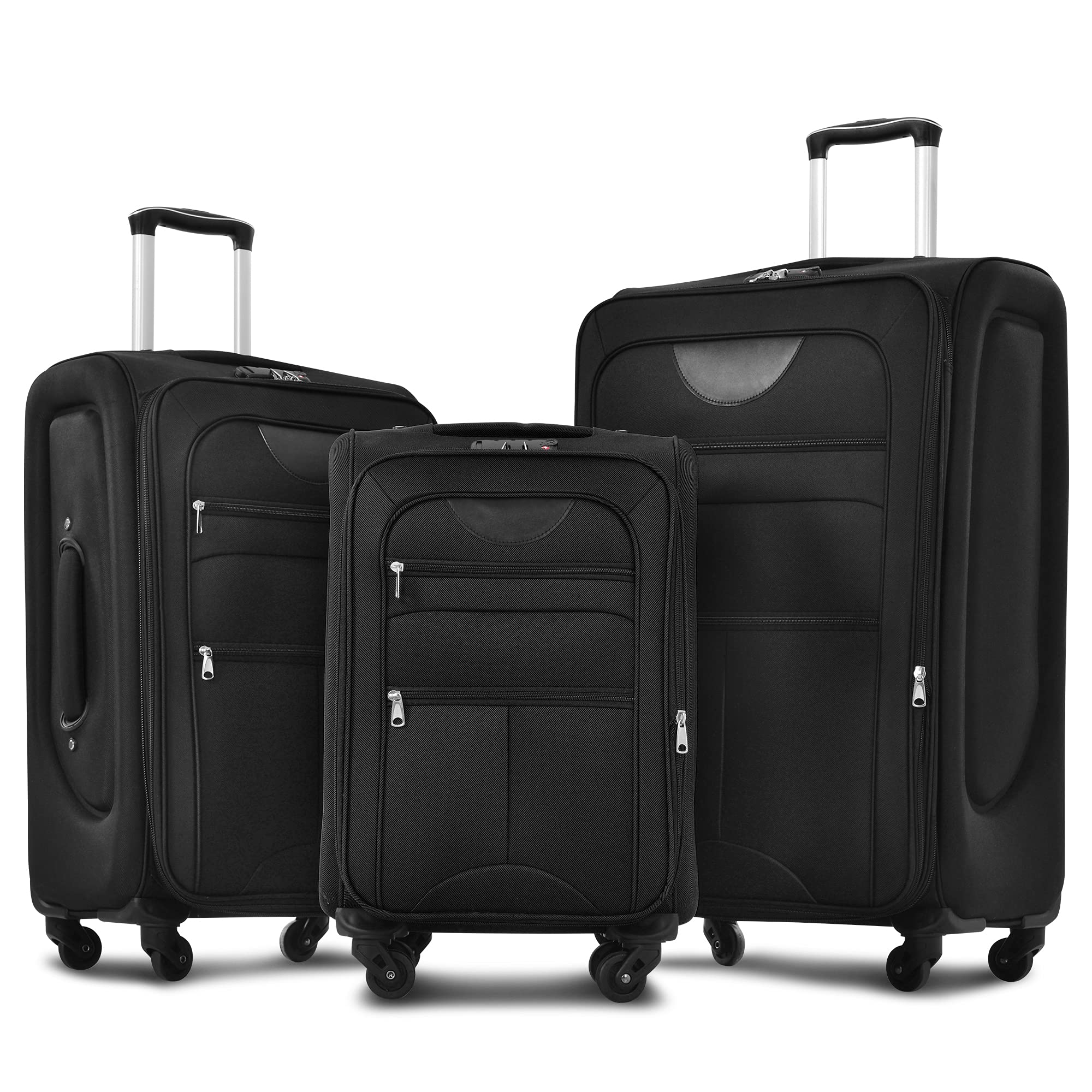 Merax Softside Luggage Set Softshell Lightweight 3 Piece Spinner Suitcase 22" 26" 30" (Black)