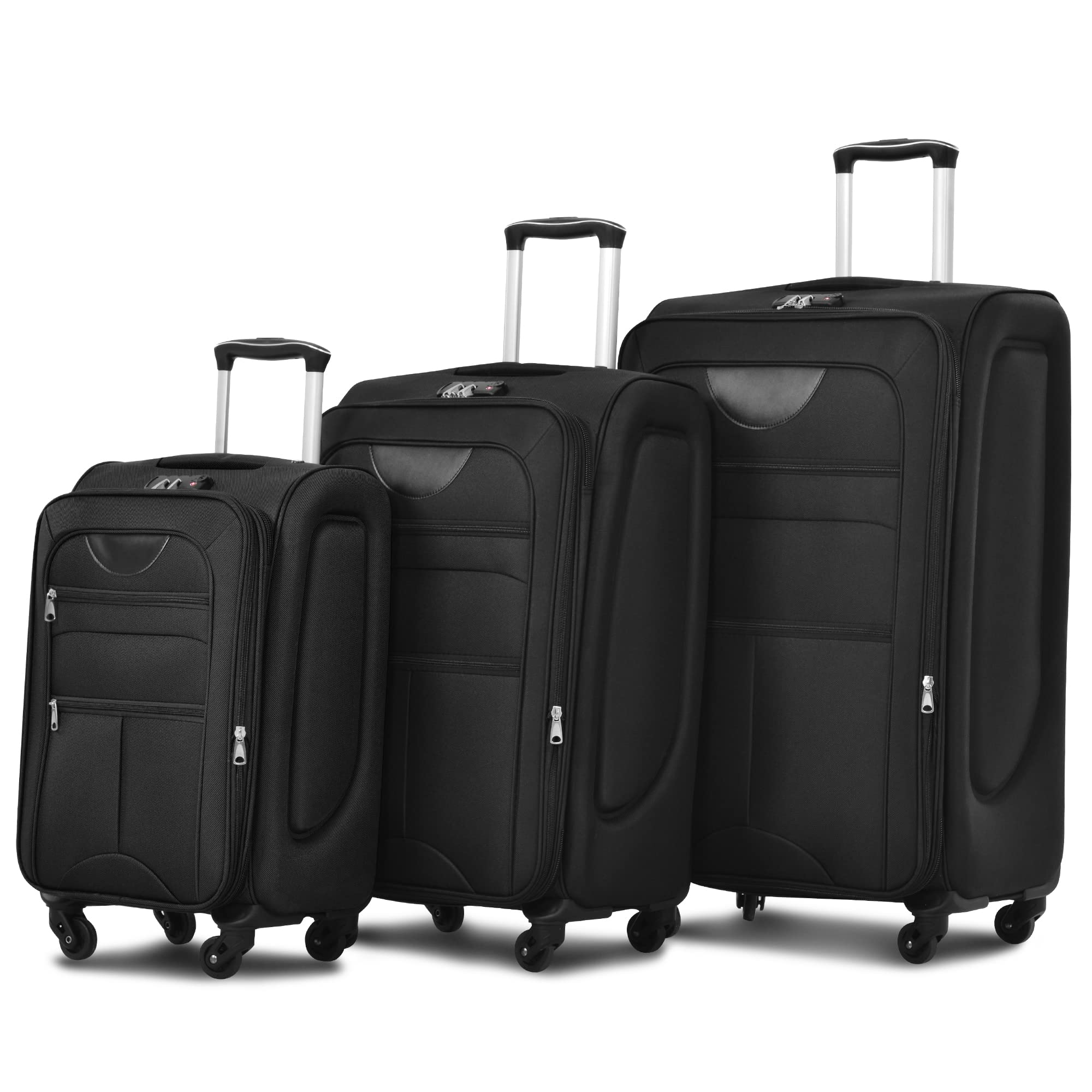 Merax Softside Luggage Set Softshell Lightweight 3 Piece Spinner Suitcase 22" 26" 30" (Black)