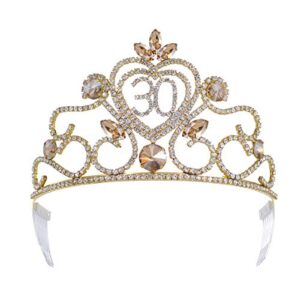 yzhstone women 30th birthday tiaras crown gold metal rhinestone crystal birthday queen tiara crowns 30 birthday crowns tiaras princess girls 30th birthday queen crown tiara