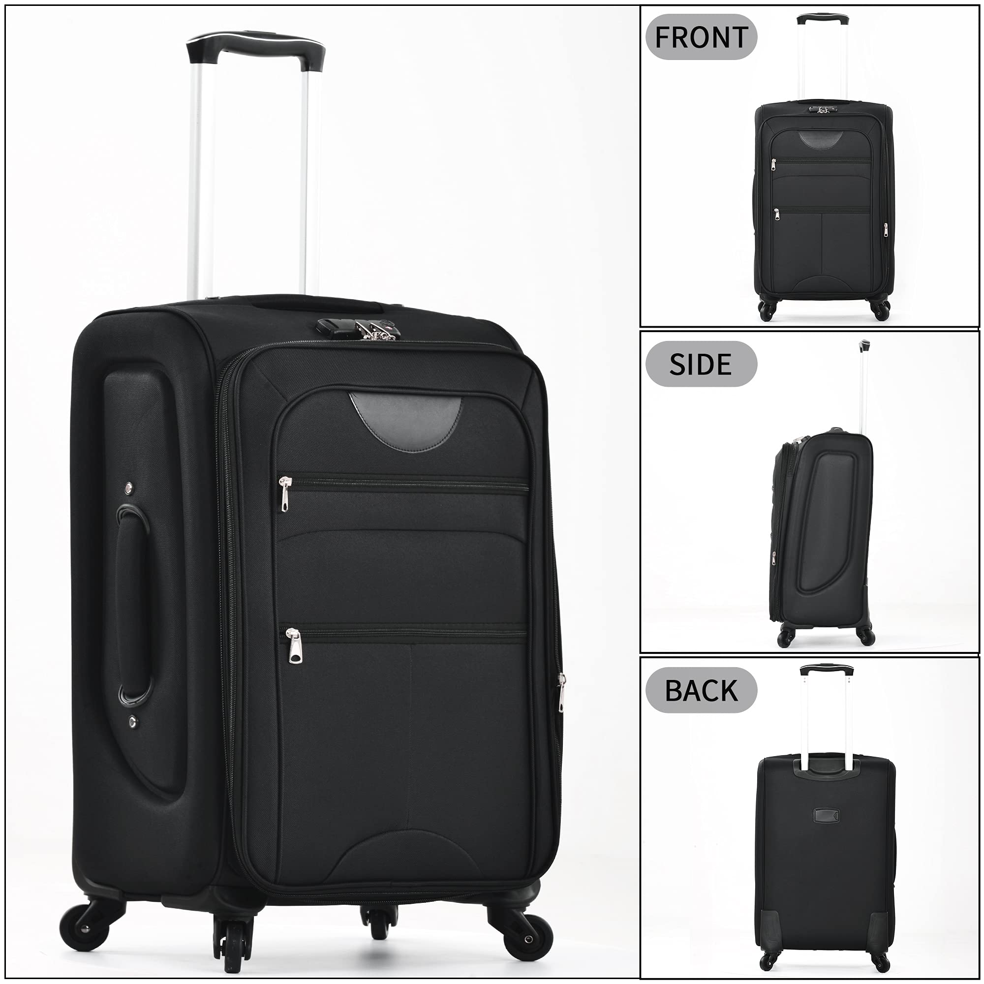 Merax Softside Luggage Set Softshell Lightweight 3 Piece Spinner Suitcase 22" 26" 30" (Black)