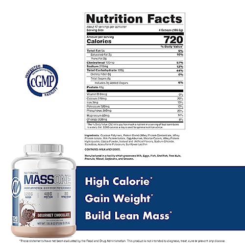 Massone Mass Gainer Protein Powder by NutraOne – Gain Weight Protein Meal Replacement (Gourmet Chocolate - 7 lbs.)