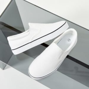 Women's Canvas Slip On Sneakers Fashion Flats Shoes White Canvas Shoes(White.US10)