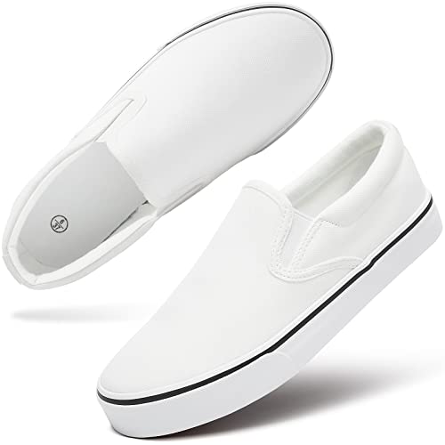 Women's Canvas Slip On Sneakers Fashion Flats Shoes White Canvas Shoes(White.US10)