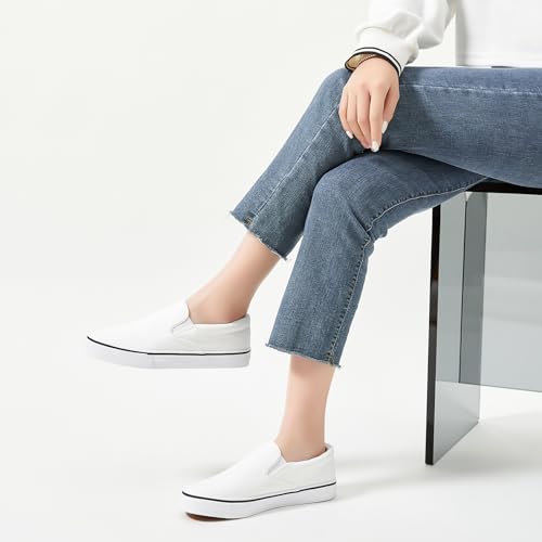 Women's Canvas Slip On Sneakers Fashion Flats Shoes White Canvas Shoes(White.US10)