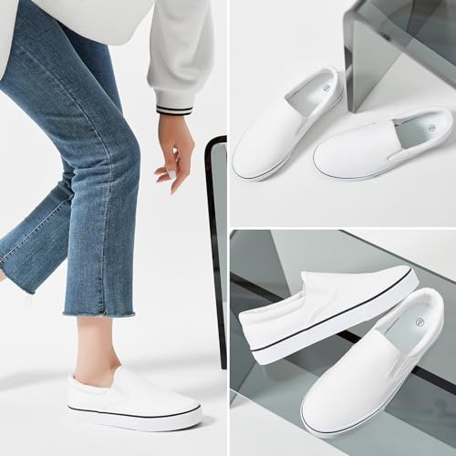 Women's Canvas Slip On Sneakers Fashion Flats Shoes White Canvas Shoes(White.US10)