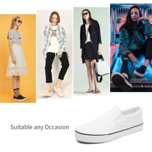 Women's Canvas Slip On Sneakers Fashion Flats Shoes White Canvas Shoes(White.US10)