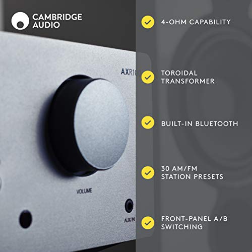 Cambridge Audio AXR100 100-Watt Stereo Receiver with Bluetooth | Built-in Phono Stage, 3.5mm Input, AM/FM with RDS