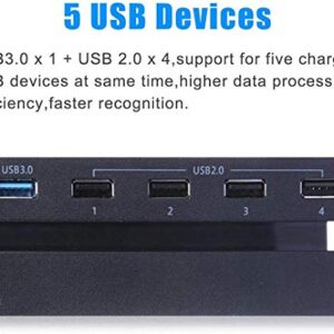 EEEKit 5 Port Hub for PS4, USB 3.0/2.0 High-Speed Expansion Hub Charger Controller Adapter Connector Compatible with Playstation 4 PS4 Gaming Console, Not for PS4 Slim, PS4 PRO
