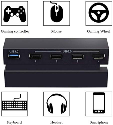 EEEKit 5 Port Hub for PS4, USB 3.0/2.0 High-Speed Expansion Hub Charger Controller Adapter Connector Compatible with Playstation 4 PS4 Gaming Console, Not for PS4 Slim, PS4 PRO