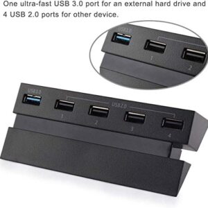 EEEKit 5 Port Hub for PS4, USB 3.0/2.0 High-Speed Expansion Hub Charger Controller Adapter Connector Compatible with Playstation 4 PS4 Gaming Console, Not for PS4 Slim, PS4 PRO