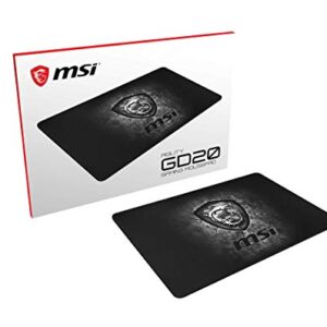 MSI Agility GD20 Premium Gaming Mouse Pad, Standard Medium Size,Ultra Smooth Micro-Tex Textile Surface,Anti-Slip Natural Rubber Base,Extra Thick,Perfect for Laser and Optical Mice,12.5” X 8.7” X 0.2”