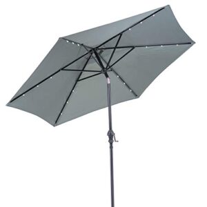 sun-ray 811035 9' round 6-rib solar lighted patio umbrella, 18 led lights, crank and tilt, steel frame, grey