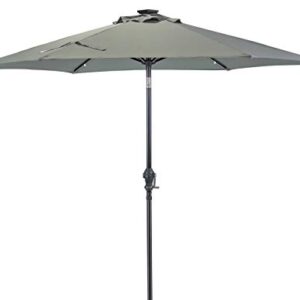 Sun-Ray 811035 9' Round 6-Rib Solar Lighted Patio Umbrella, 18 LED Lights, Crank and Tilt, Steel Frame, Grey