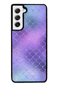 purple teal mermaid scales skin black rubber phone case compatible with samsung galaxy s23 s23+ ultra s22 s22+ s21 s21fe s21+ s20fe s20+ s20 note 20 s10 s10+ s10e