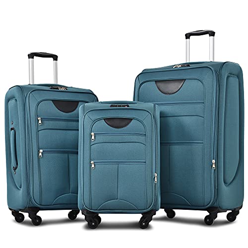 Merax Softside Luggage Set Softshell Lightweight 3 Piece Spinner Suitcase 22" 26" 30" (New Green)