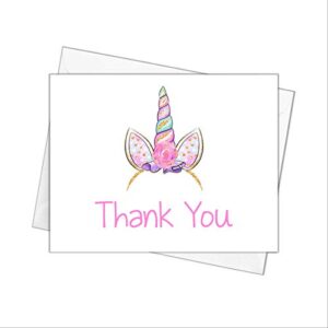 unicorn thank you cards with envelopes, kids birthday, stationery set for girls, pack of 10 folded notecards