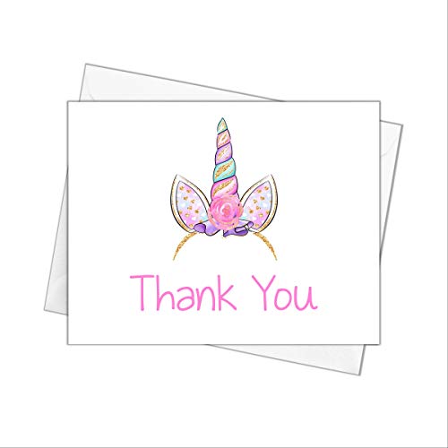 Unicorn Thank You Cards with Envelopes, Kids Birthday, Stationery Set for Girls, Pack of 10 folded Notecards