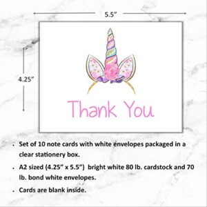 Unicorn Thank You Cards with Envelopes, Kids Birthday, Stationery Set for Girls, Pack of 10 folded Notecards