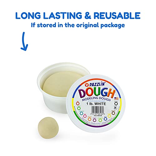 Hygloss Products Play Dough, Safe & Non-Toxic Modelling Dough for Arts & Crafts, Learn & Play, Unscented, 1lb. White