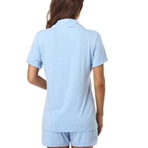 COLORFULLEAF Womens Pajamas Set Summer Short Sleeve Sleepwear Button Down Nightwear Shorts Soft Pj Sets(Blue/White Dots, 3XL)