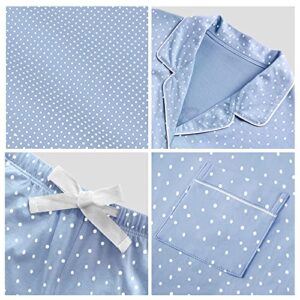 COLORFULLEAF Womens Pajamas Set Summer Short Sleeve Sleepwear Button Down Nightwear Shorts Soft Pj Sets(Blue/White Dots, 3XL)