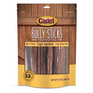 cadet bully sticks for dogs - all-natural, long-lasting grain-free dog chews - bully sticks for small, medium, and large dogs - dog treats for aggressive chewers (12 oz.)