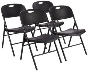 amazon basics folding plastic chair, 350-pound capacity, black, 4-pack