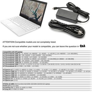 45W 65W Type C USB C Chromebook Charger 918337-001 844205-850 28769-001 for HP Chromebook X360 14-CA000 11-AE000:14-ca051wm 14-ca052wm 14-ca091wm ca061dx,11-ae051wm 11-ae001tu 11-ae027nr;12-c012dx