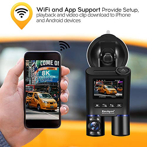 Dash Cam Front and Inside,Blueskysea B2W 1080P WiFi Dashcam with 2'' LCD Screen,2 Rotatable HD Lens,IR Night Vision,32GB SD Card, WDR,Voice Recording,G-Sensor,Parking Mode Optional