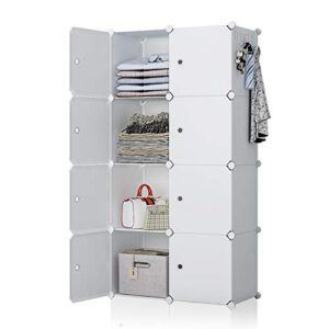 yozo cube storage organzier portable wardrobe closet bedroom dresser (28x18x56 inches) portable closet cube shelf armoire pantry cabinet, 8 doors, white