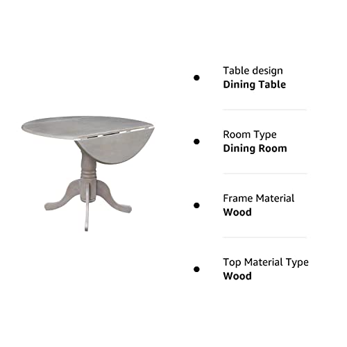 International Concepts 42" Round Dual Drop Leaf Pedestal Table, Washed Gray Taupe