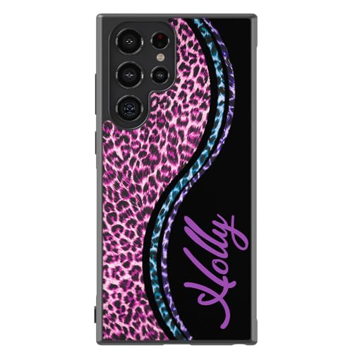 Leopard Skin Purple Personalized Black Rubber Phone Case Compatible With Samsung Galaxy S23 S23+ Ultra S22 S22+ S21 S21FE S21+ S20FE S20+ S20 Note 20 S10 S10+ S10e