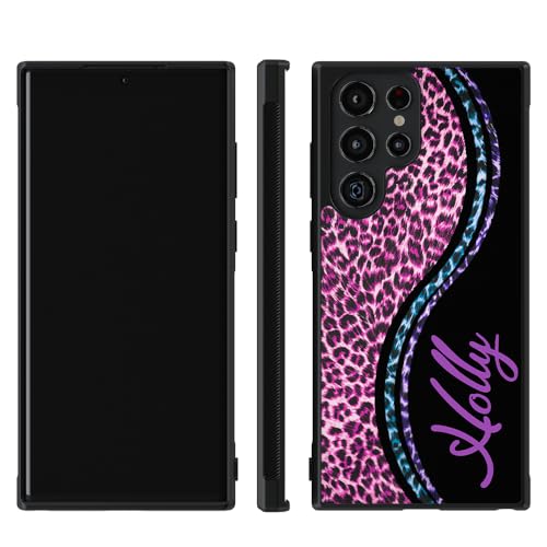 Leopard Skin Purple Personalized Black Rubber Phone Case Compatible With Samsung Galaxy S23 S23+ Ultra S22 S22+ S21 S21FE S21+ S20FE S20+ S20 Note 20 S10 S10+ S10e