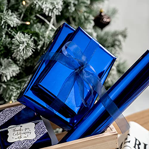 RUSPEPA Royal Blue Metallic Wrapping Paper - 81.5 Sq Ft - Solid Color Paper Perfect for Wedding,Birthday,Christmas,Baby Show - 30 inches x 32.8 feet