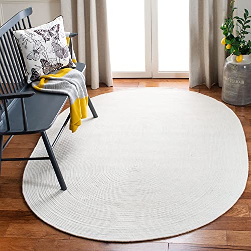 SAFAVIEH Braided Collection 4' x 6' Oval Ivory BRD901A Handmade Country Cottage Reversible Wool Entryway Foyer Living Room Bedroom Kitchen Area Rug