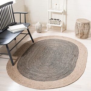 safavieh braided collection 4' x 6' oval beige/black brd904b handmade country cottage reversible wool entryway foyer living room bedroom kitchen area rug
