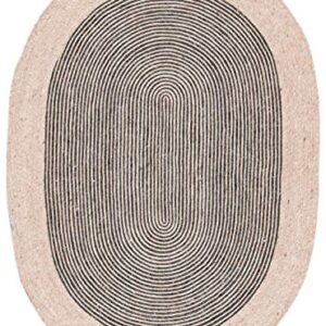 SAFAVIEH Braided Collection 4' x 6' Oval Beige/Black BRD904B Handmade Country Cottage Reversible Wool Entryway Foyer Living Room Bedroom Kitchen Area Rug