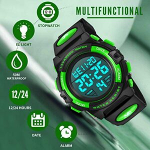 Kids Watch,Boys Watch for 3-15 Year Old Boys,Digital Sport Outdoor Multifunctional Chronograph LED 50 M Waterproof Alarm Calendar Analog Watch for Children with Silicone Band,Kids Gift