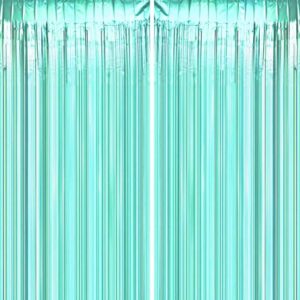 teal blue tinsel foil fringe curtains - under the sea baby shower birthday photo backdrops bachelorette wedding bridal shower party decor photo booth props backdrops decorations, 2pc