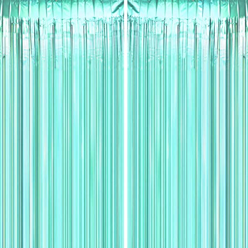 Teal Blue Tinsel Foil Fringe Curtains - Under The Sea Baby Shower Birthday Photo Backdrops Bachelorette Wedding Bridal Shower Party Decor Photo Booth Props Backdrops Decorations, 2pc