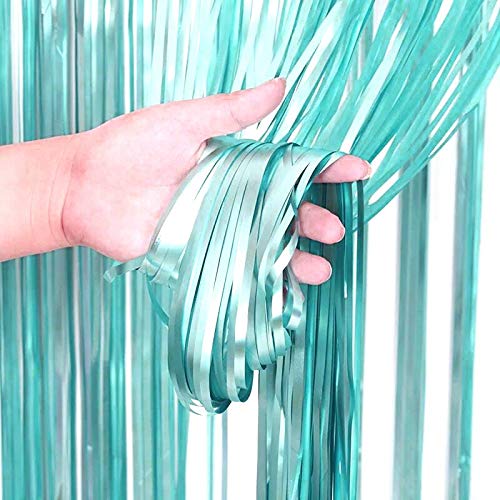 Teal Blue Tinsel Foil Fringe Curtains - Under The Sea Baby Shower Birthday Photo Backdrops Bachelorette Wedding Bridal Shower Party Decor Photo Booth Props Backdrops Decorations, 2pc