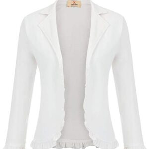 Womens Casual Work Blazer Open Front Cardigan Jacket Business Suit White M