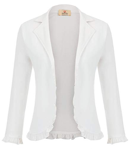 Womens Casual Work Blazer Open Front Cardigan Jacket Business Suit White M