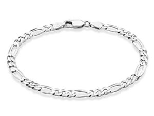 miabella solid 925 sterling silver italian 5mm diamond-cut figaro chain bracelet for women men, made in italy (length 6.5 inches)