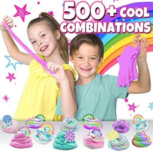 Laevo Unicorn Slime Kit - DIY Slime Kits - Supplies Makes Butter Slime, Cloud Slime, Clear Slime & More Sets - Toys for 5+ Years Old (Rainbow Slime Kit)