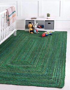unique loom braided chindi collection area rug - layer (4' 1" x 6' 1" rectangle, green/ hunter green)